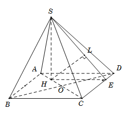 Cho hình chóp S.ABCD có đáy ABCD là hình vuông tâm O, cạnh bằng 4a. Cạnh bên SA=2a. Hình chiếu vuông góc của đỉnh S trên mặt phẳng (ABCD) là trung điểm của H của đoạn thẳng AO. Tính khoảng cá (ảnh 1)