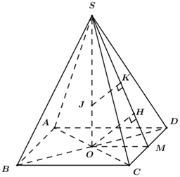 Cho khối chóp tứ giác đều S.ABCD có cạnh đáy bằng a và có thể tích  (ảnh 1)