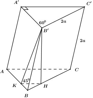 Cho hình lăng trụ ABC.A′B′C′ có đáy ABC là tam giác vuông tại A. Cạnh BC=2a và  (ảnh 1)