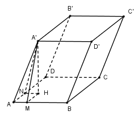 Cho hình lăng trụ ABCD.A′B′C′D′ có đáy ABCD là hình chữ nhật với (ảnh 1)