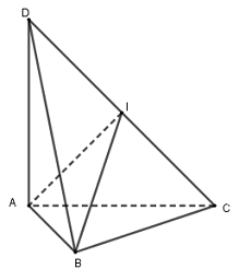 Cho tứ diện ABCD có cạnh AD vuông góc với mặt phẳng (ABC), tam giác ABC vuông tại BB có cạnh AB=3, BC=4và góc giữa DC và mặt phẳng (ABC) bằng 450. Tính thể tích mặt cầu ngoại tiếp tứ diện. (ảnh 1)