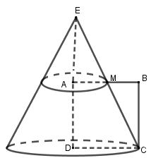 Cho hình vuông ABCD cạnh bằng 2. Gọi M là trung điểm AB. Cho tứ giác AMCD và các điểm trong của nó quay quanh trục AD ta được một khối tròn xoay. Tính thể tích khối tròn xoay đó. (ảnh 1)