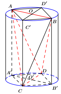 Cho khối trụ có hai đáy là (O) và (O′). AB,CD lần lượt là hai đường kính của (O) và (O′), góc giữa AB và CD bằng 300, AB = 6 và thể tích khối tứ diện ABCD bằng 30. Thể tích khối trụ đã cho bằ (ảnh 1)