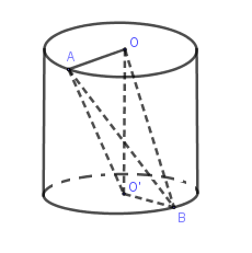 Cho hình trụ có các đáy là hình tròn tâm O và tâm O′ , bán kính đáy bằng chiều cao và bằng 4cm. Trên đường tròn đáy tâm O lấy điểm A, trên đường tròn đáy tâm O′ lấy điểm B sao cho  (ảnh 1)