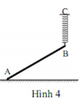 Thanh AB đồng chất, tiết diện đều, trọng lượng 6N, có đầu A tì vào sàn nhà nằm ngang, đầu B được giữ bởi một lò xo BC, độ cứng k = 250 N/m, theo phương thẳng đứng như hình 4. Độ dãn của lò xo (ảnh 1)