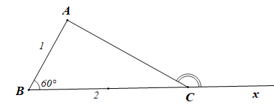 Cho tam giác ABC có AB = 1, BC = 2 và góc ABC = 60^0. Tích vô hướng vecto BC . vecto CA bằng (ảnh 1)