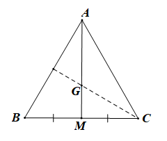 Cho tam giác ABC đều, trọng tâm G, có độ dài các cạnh bằng 3. Độ dài của vectơ AG bằng (ảnh 1)