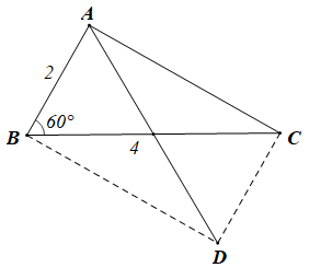 Cho tam giác ABC có AB = 2, BC = 4 và góc ABC = 60^0. Độ dài của vectơ AC  - vecto BA bằng (ảnh 1)