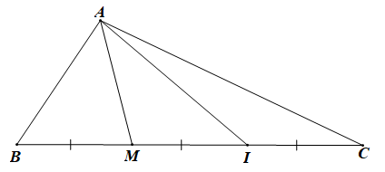 Cho tam giác ABC và điểm I sao cho vecto IB  + 2 vecto IC = vecto 0 . Khẳng định nào sau đây là một khẳng định đúng? (ảnh 1)