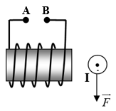  Chọn đáp án đúng A. A là cực dương, B là cực âm B. A là cực âm, B là cực dương C. Đường sức từ trong lòng ống dây hướng từ trong ra ngoài (ảnh 1)