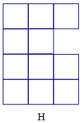  Cho hình dưới đây, được tạo thành từ các ô vuông nhỏ có diện tích bằng nhau và bằng 1 cm2Diện tích hình H là: (ảnh 1)