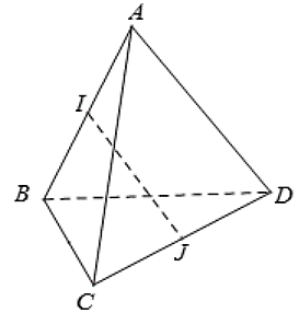 Cho tứ diện  A B C D  có  A B = A C = A D  và  ˆ B A C = ˆ B A D = 60 ∘ ,  ˆ C A D = 90 ∘ . Gọi  I  và  J  lần lượt là trung điểm của  A B  và  C D . Hãy xác định góc giữa cặp vectơ  −−→ A B  và  −→ I J  ? (ảnh 1)