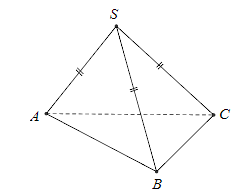 Cho hình chóp  S . A B C  có  S A = S B = S C  và  ˆ A S B = ˆ B S C = ˆ C S A . Hãy xác định góc giữa cặp vectơ  −→ S A  và  −−→ B C  ? (ảnh 1)