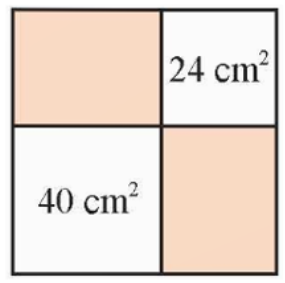 Từ một tấm thép hình vuông, người thợ cắt ra hai mảnh hình chữ nhật có diện tích lần lượt là  24 c m 2  và  40 c m 2  như hình vẽ. Diện tích phần còn lại của tấm thép là (ảnh 1)