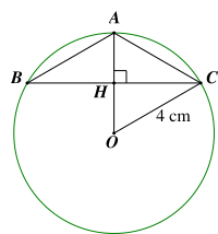 Cho tam giác  A B C  cân tại  A  có  ˆ A = 120 ∘ .  Biết rằng các đỉnh của tam giác nằm trên đường tròn tâm  O  bán kính  4 c m .  Khi đó diện tích tam giác  A B C  bằng (ảnh 1)
