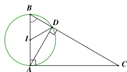 Cho tam giác  A B C  vuông tại  A ,  cạnh  A B = 5 c m , ˆ B = 60 ∘ .  Đường tròn tâm  I ,  đường kính  A B  cắt  B C  ở  D .  Khẳng định nào sau đây là sai? (ảnh 1)