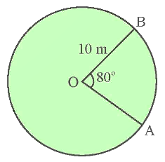 Cho sân cỏ như hình vẽ, biết rằng  O B = 10 m , ˆ A O B = 80 ∘ . Độ dài đoạn hàng rào quanh sân từ  A  đến  B  của sân cỏ (làm tròn kết quả đến hàng phần trăm) là (ảnh 1)