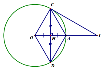 Cho đường tròn  ( O ) ,  bán kính  R = O A ,  dây  C D  là đường trung trực của  O A .  Kẻ tiếp tuyến với đường tròn tại  C ,  tiếp tuyến này cắt đường thẳng  O A  tại  I .  Cho các khẳng định sau: (ảnh 1)