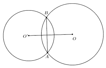 Cho hai đường tròn  ( O ; R )  và  ( O ′ ; r )  với  R > r  cắt nhau tại hai điểm phân biệt và  O O ′ = d .  Chọn khẳng định đúng? (ảnh 1)