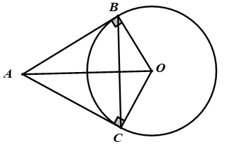 Hai tiếp tuyến tại  B  và  C  của đường tròn  ( O )  cắt nhau tại  A . Khẳng định nào sau đây là sai? (ảnh 1)