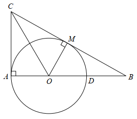 Cho đường tròn  ( O )  đường kính  A D .  Vẽ tiếp tuyến  A C  tại  A  của đường tròn, từ  C  trên tiếp tuyến đó vẽ tiếp tuyến thứ hai  C M  của đường tròn  ( O )  ( M  là tiếp điểm và  M  khác  A ) cắt  A D  tại  B .  Giả sử  A C = 6 c m , A B = 8 c m .  Độ dài  B M  bằng (ảnh 1)
