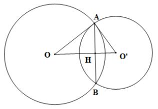 Cho hai đường tròn  ( O ; 4 c m )  và  ( O ′ ; 3 c m )  biết  O O ′ = 5 c m .  Hai đường tròn trên cắt nhau tại  A  và  B .  Độ dài  A B  là (ảnh 1)