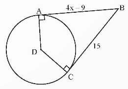 Cho hình vẽ dưới đây biết  A B , C B  là hai tiếp tuyến của đường tròn  ( D ) .Giá trị của \[x\] bằng (ảnh 1)