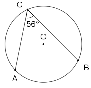 Cho đường tròn  ( O )  đi qua ba điểm  A , B , C . Biết  ˆ A C B = 56 ∘ ,  số đo của cung nhỏ  A B  là (ảnh 1)