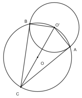 Cho hai đường tròn  ( O ; R ) , ( O ′ ; R ′ )  cắt nhau tại  A , B ,  trong đó  O ′ ∈ ( O ) .  Kẻ đường kính  O ′ C  của  ( O ) .  Khẳng định nào sau đây là đúng nhất? (ảnh 1)