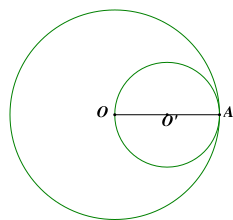Cho đường tròn  ( O ; O A )  và đường tròn  ( O ′ )  đường kính  O A .  Vị trí tương đối của hai đường tròn ( O )  và  ( O ′ )  là (ảnh 1)