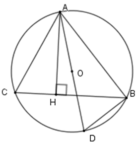 Tam giác  A B C  có 3 đỉnh nằm trên đường tròn  ( O )  có  A B = 5 c m ;  A C = 3 c m . Vẽ đường cao  A H  và đường kính  A D . Khi đó tích  A H . A D  bằng (ảnh 1)