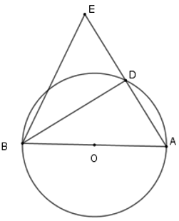 Cho  ( O ) , đường kính  A B , điểm  D  thuộc đường tròn sao cho  ˆ D A B = 50 ∘ . Gọi  E  là điểm đối xứng với  A  qua  D . Số đo góc  A E B  bằng (ảnh 1)