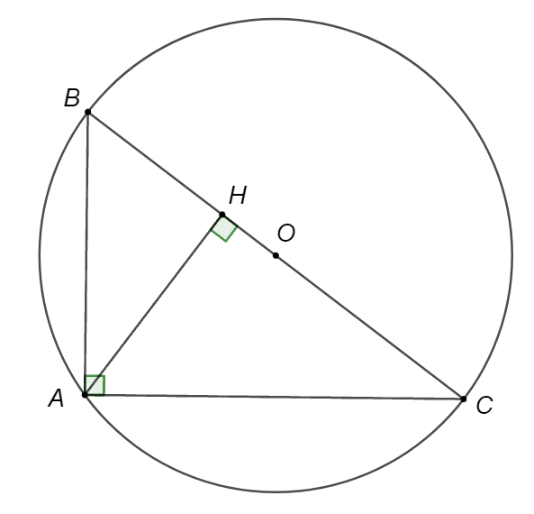 Tam giác  A B C  vuông tại  A  có đường cao  A H = 12 /5  cm và  A B A C = 3/4 . Bán kính  R  của đường tròn ngoại tiếp tam giác  A B C  là (ảnh 1)