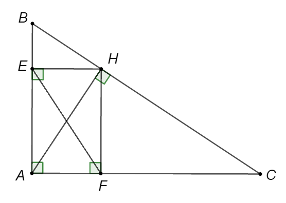 Cho tam giác  A B C  vuông tại  A  đường cao  A H . Kẻ  H E  vuông góc với  A B  tại  E , kẻ  H F  vuông góc với  A C  tại  F . Chọn câu đúng: (ảnh 1)