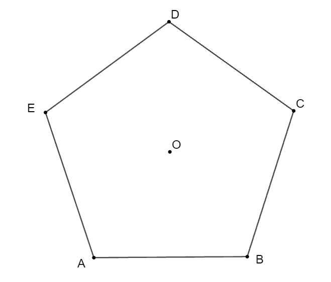 Cho hình ngũ giác đều  A B C D E  tâm  O . Phép quay thuận chiều tâm  O  biến điểm  A  thành điểm  E  thì điểm  C  biến thành điểm (ảnh 1)