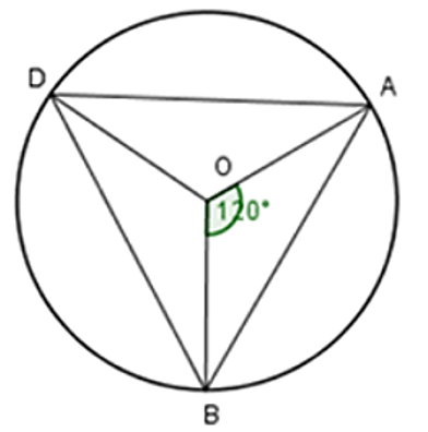 Cho đường tròn  ( O ) . Trên  ( O )  lấy ba điểm  A , B , D  sao cho  ˆ A O B = 120 ∘ ,  A D = B D . Khi đó tam giác  A B D  là (ảnh 1)