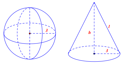 Một hình cầu có bán kính  3 c m .  Một hình nón cũng có bán kính đáy bằng  3 c m  và có diện tích toàn phần bằng diện tích mặt cầu. Chiều cao của hình nón bằng (ảnh 1)