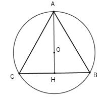 Độ dài cạnh của tam giác đều nội tiếp  ( O ; R )  theo  R  là (ảnh 1)