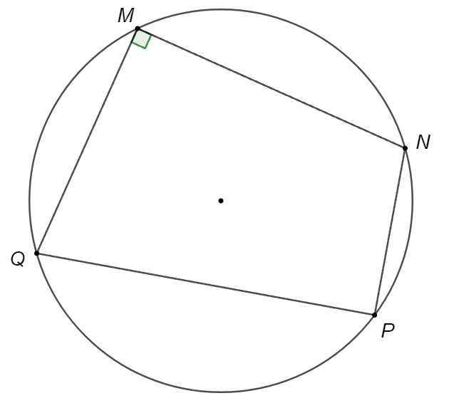 Khi tứ giác  M N P Q  nội tiếp đường tròn, và có  ˆ M = 90 ∘ . Khi đó, góc  P  bằng (ảnh 1)