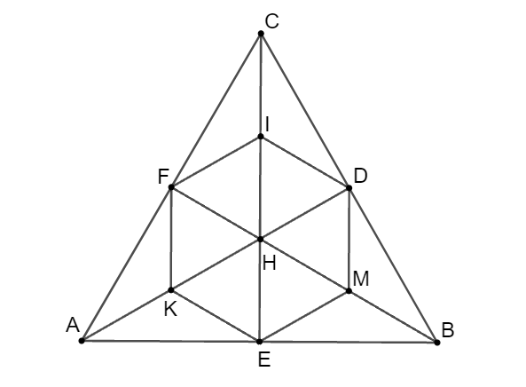 Cho tam giác đều  A B C , các đường cao  A D , B E , C F  cắt nhau tại H . Gọi  I , K , M  theo thứ tự là trung điểm của  H A , H B , H C . Khẳng định nào sau đây là đúng? (ảnh 1)