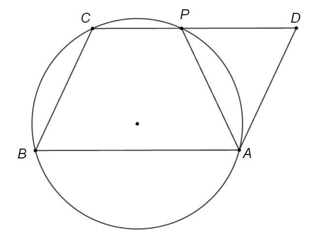 Cho hình bình hành  A B C D . Đường tròn đi qua ba đỉnh  A , B , C  cắt đường thẳng  C D  tại  P  (điểm  P  khác với điểm  C ). Khi đó (ảnh 1)