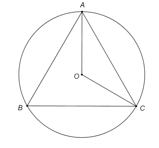 Tam giác đều  A B C  nội tiếp đường tròn. Khi đó góc  A O B  bằng (ảnh 1)