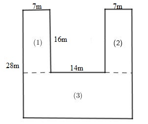 Tính diện tích mảnh đất có kích thước như hình vẽ như bên dưới: (ảnh 2)