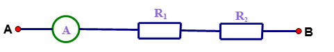 Cho mạch điện như hình vẽ: Cho R1 = 15  ,R2 = 20 , ampe kế chỉ 0,3 A. Hiệu điện thế của đoạn mạch AB có giá trị là: (ảnh 1)