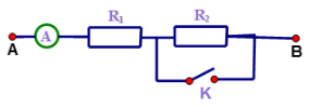 a) Cho sơ đồ mạch điện như hình vẽ, R1 = 25 Ω.Biết khi khóa K đóng ampe kế chỉ 4A  còn khi khóa K mở thì ampe kế chỉ 2,5A. Tính điện trở  R2.b) Cho sơ đồ mạch điện như hình vẽ . Biết UAE = 75 (ảnh 1)