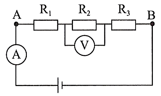 a) Ba điện trở R1 = 5 Ω, R2 = 8 Ω , R3 = 15 Ω được mắc vào mạch điện như hình vẽ. Vôn kế chỉ 1,5 V. Xác định số chỉ của ampe kế và hiệu điện thế giữa hai điểm A và B.b) Cho sơ đồ mạch điện nh (ảnh 1)