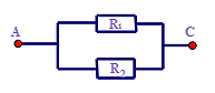 Cho hai điện trở R1 = R2 = 20 \[\Omega \] được mắc như sơ đồ:Điện trở tương đương của đoạn mạch AC có giá trị là: (ảnh 1)