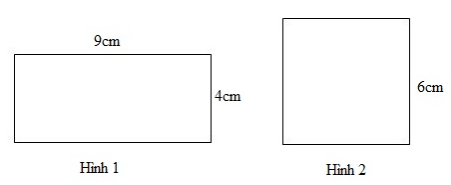 Cho hình chữ nhật và hình vuông có kích thước như hình vẽ:ĐúngSaia) Chu vi hình 1 bằng chu vi hình 2.b) Diện tích hình 1 bằng diện tích hình 2.c) Diện tích hình 2 lớn hơn diện tích hình 1.d)  (ảnh 1)