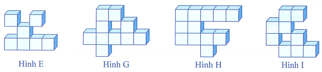  Điền số thích hợp vào ô trốngCho các hình dưới đây được ghép từ các khối lập phương như nhau. Điềnvào chỗ trống thích hợp    Hình E                        Hình G                         Hình (ảnh 1)