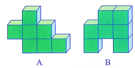  Em hãy chọn đáp án đúng nhất.Hình A và hình B đều được ghép bởi các hình lập phương nhỏ giống nhau. Chọn đáp án đúng:  Hình A                             Hình B (ảnh 1)